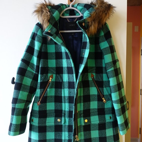 J.Crew Chateau parka buffalo check stadium-cloth wool coat XS 0 XSmall XXS 00 - Picture 10 of 16